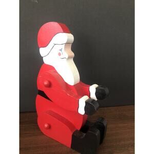 Vtg Folk Art Santa Hand Painted Wooden Figurines CHRISTMAS Grandma Core Kitchy
